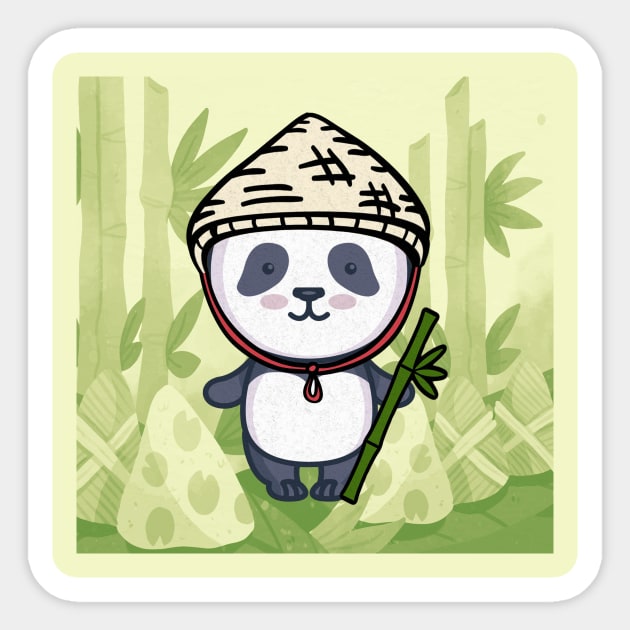 funny panda with bamboo in green panda bear Sticker by KK-Royal